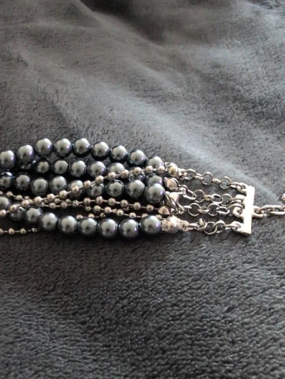 Multi-Strand Blue Bead Bracelet with Silver Chains And Matching Earrings Set